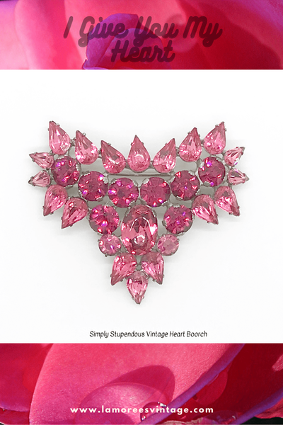 Fantastic Hot Pink and Red Heart Vintage Rhinestone Brooch - Lamoree’s Vintage