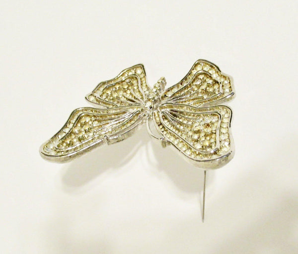 Fantastic Vintage Golden Rhinestone Butterfly Signed Brooch - Lamoree’s Vintage