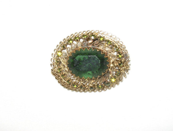 Fine Antique Filigree Austria Brooch with Green Stones - Lamoree’s Vintage
