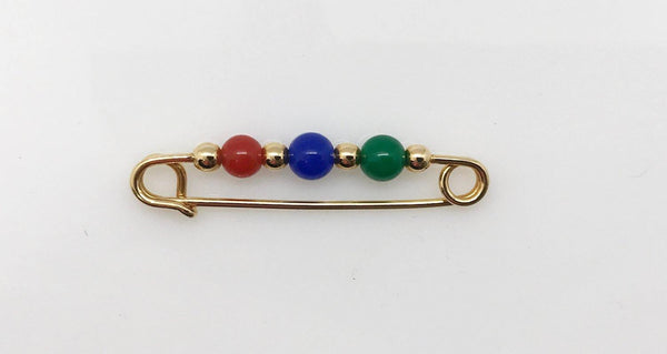 Gold Tone Safety Pin Brooch with Colorful Beads - Lamoree’s Vintage