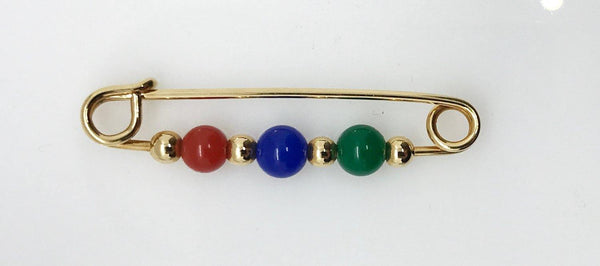 Gold Tone Safety Pin Brooch with Colorful Beads - Lamoree’s Vintage
