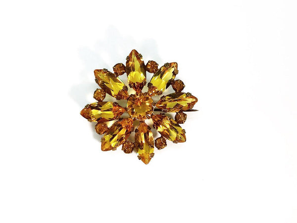 Golden Rhinestone Vintage Flower Brooch - Lamoree’s Vintage