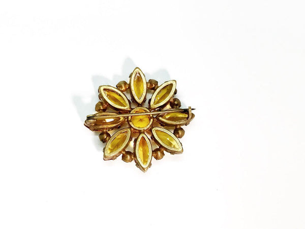 Golden Rhinestone Vintage Flower Brooch - Lamoree’s Vintage