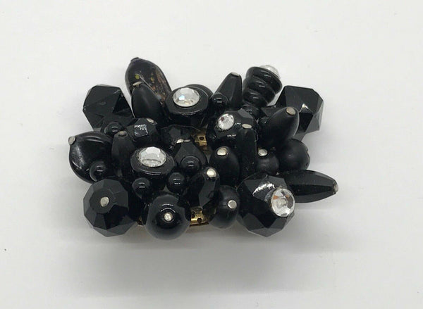 Handcrafted Vintage Black Beads and Rhinestones Pin - Lamoree’s Vintage