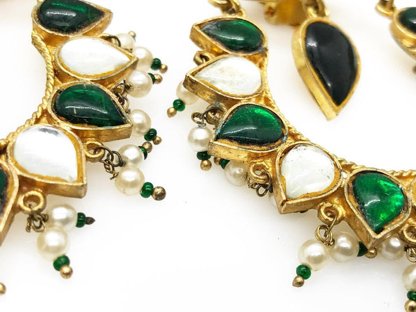 Impressive Pair of Large Green and White Moghul Style Earrings - Lamoree’s Vintage