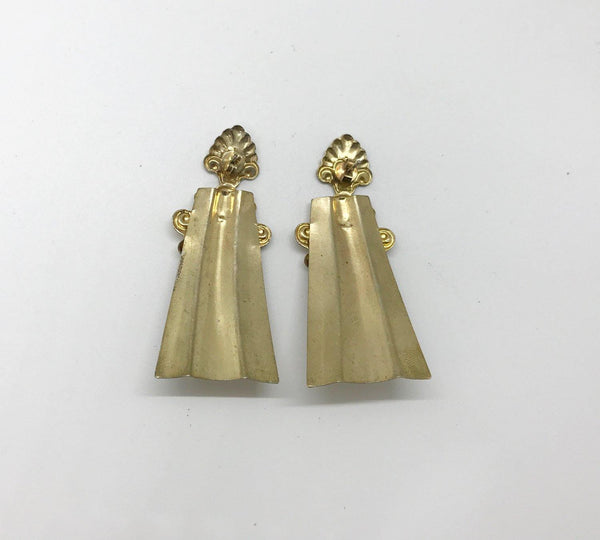 Interesting Gold Tone Pierced Shell Earrings - Lamoree’s Vintage