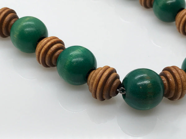 Intriguing Aqua and Wood Bead Necklace - Lamoree’s Vintage
