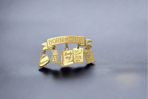 JJ Vintage Bold "Born To Shop" Golden Brooch with Dangles - Lamoree’s Vintage