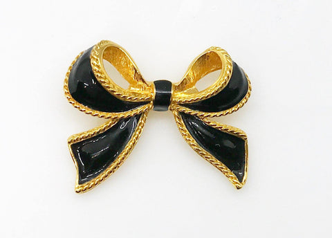 KJL For Avon Black Enamel Bow Necklace Enhancer - Lamoree’s Vintage