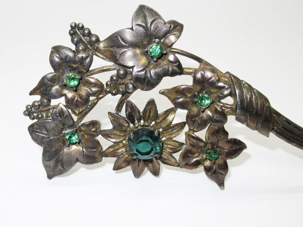 Large and In Charge Vintage Bouquet Brooch with Green Stones - Lamoree’s Vintage