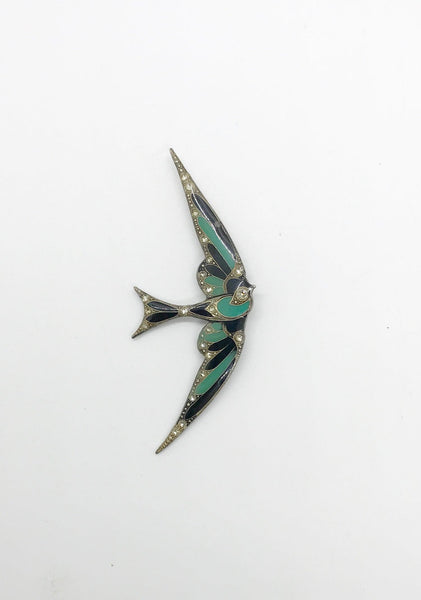 Large Soaring Enamel & Paste Swallow Brooch - Lamoree’s Vintage