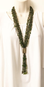 Long 1920s-30s Green Multi Strand Glass Beads Necklace - Lamoree’s Vintage