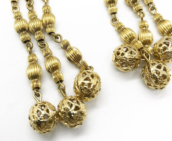 Long Elaborate Gold Filigree Bead Earrings - Lamoree’s Vintage