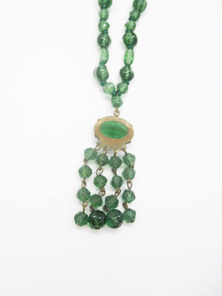 Lovely Long Deco Green Beaded Necklace with Drops - Lamoree’s Vintage