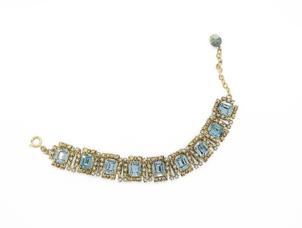 Luxurious Vintage Bracelet with Blue Rhinestones and Amazing Metalwork - Lamoree’s Vintage