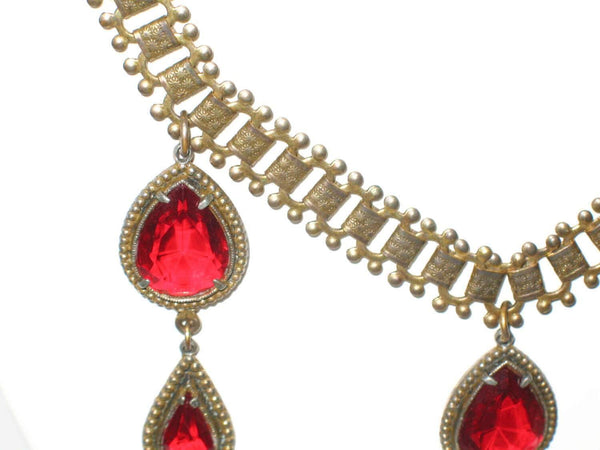 Ornate Vintage Drop Necklace with Red Stones: All Heads Will Turn! - Lamoree’s Vintage