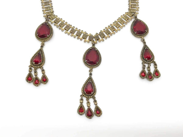 Ornate Vintage Drop Necklace with Red Stones: All Heads Will Turn! - Lamoree’s Vintage