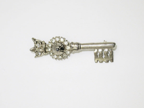 Regal Vintage Rhinestone Key Brooch with Crown - Lamoree’s Vintage