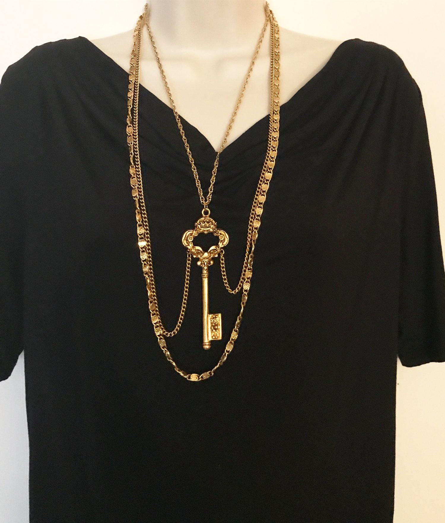 Remarkable Draped Key Vintage Necklace - Lamoree’s Vintage