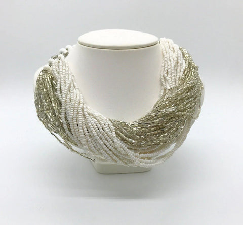 Rich Fifty-Six Strand Silver and White Beaded Neckace - Lamoree’s Vintage