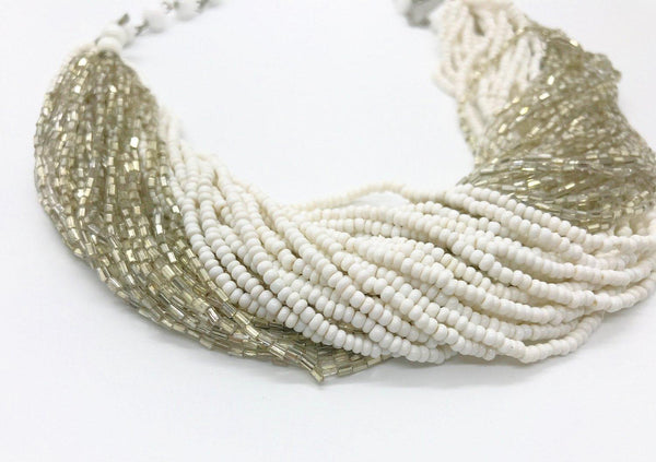 Rich Fifty-Six Strand Silver and White Beaded Neckace - Lamoree’s Vintage
