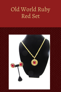 Ruby Red Old World Vintage Cabochon Necklace and Earrings - Lamoree’s Vintage