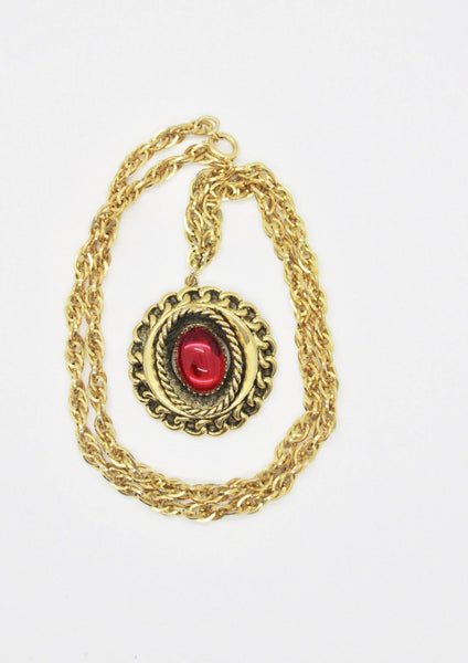 Ruby Red Old World Vintage Cabochon Necklace and Earrings - Lamoree’s Vintage