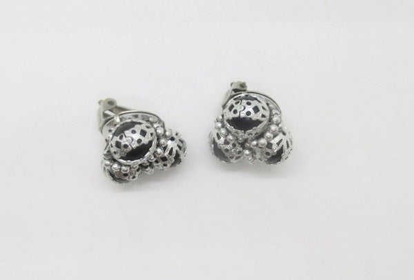 Silver Lace Over Black Beads Vintage Earrings - Lamoree’s Vintage