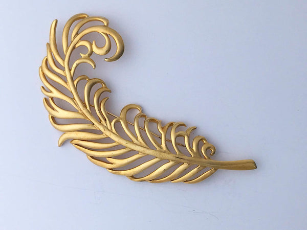 Sleek Vintage Large Golden Feather Brooch - Lamoree’s Vintage