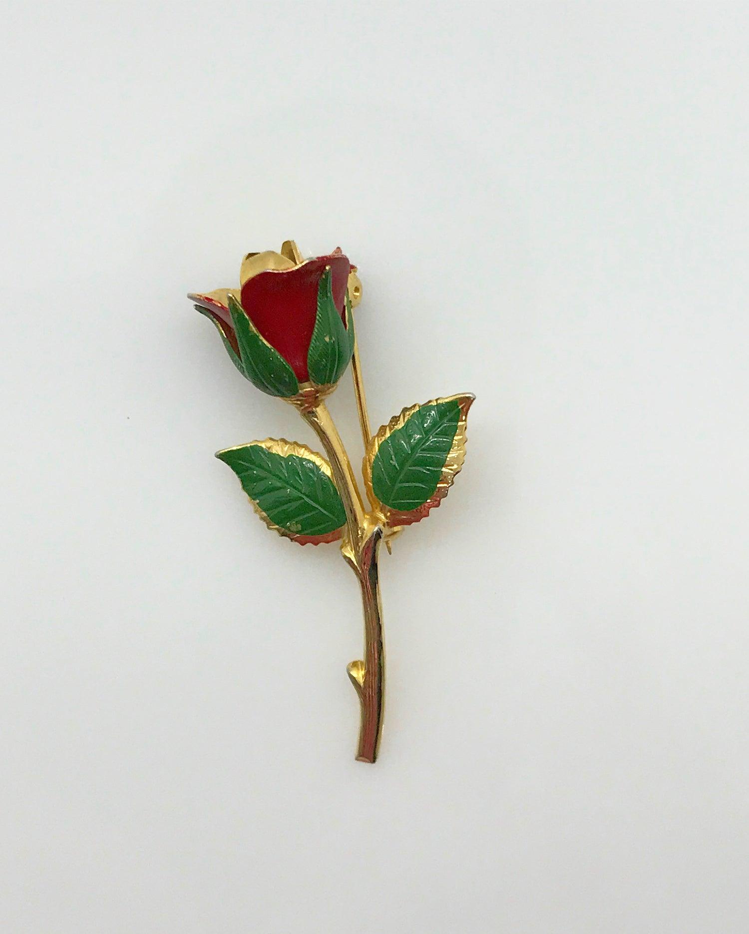 Small Vintage Red Rose Bud Brooch - Lamoree’s Vintage