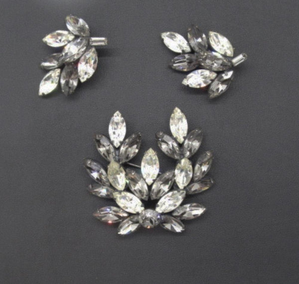 Sparkling Gray and White Vintage Rhinestone Brooch and Earrings - Lamoree’s Vintage