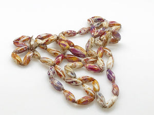Striking Brown, Purple and White Glass Beads Necklace, 48" Long - Lamoree’s Vintage