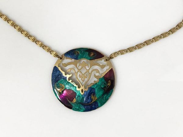 Striking Cutout Necklace with Colorful Enamel Center - Lamoree’s Vintage