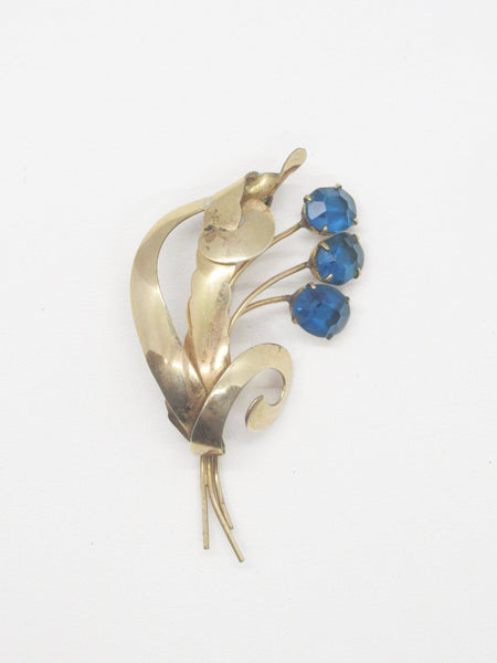 Striking Gold Filled and Oval Blue Faceted Vintage Flower Brooch - Lamoree’s Vintage