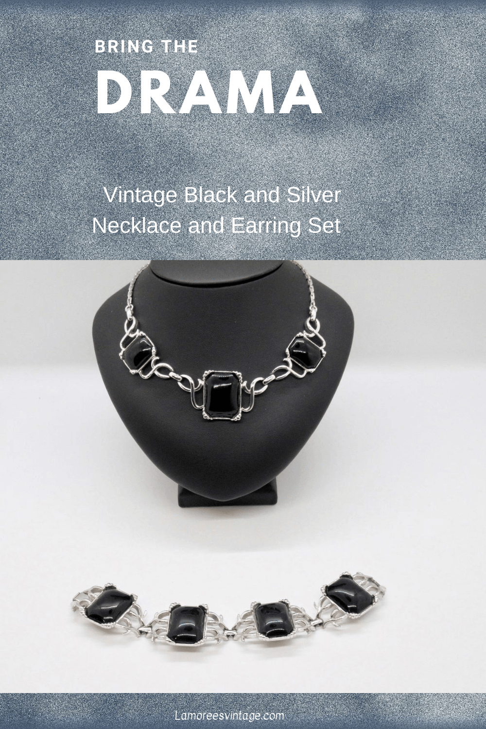 Striking Vintage Silver and Black Necklace and Bracelet Set - Lamoree’s Vintage