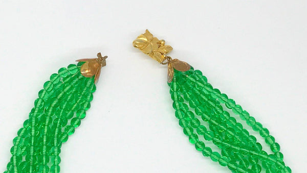 Stunning 1930s Green Glass Bead 7 Strand Necklace - Lamoree’s Vintage