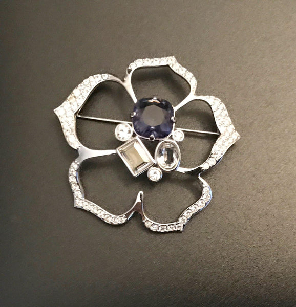 Swarovski Flower Brooch with Lavender Stone - Lamoree’s Vintage
