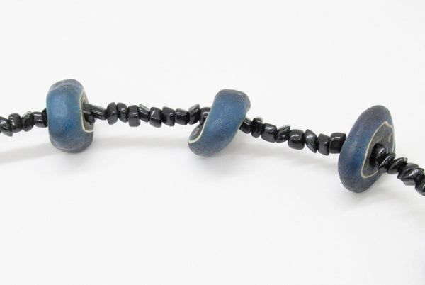 Unusual Blue and Black Long Vintage Bead Necklace - Lamoree’s Vintage