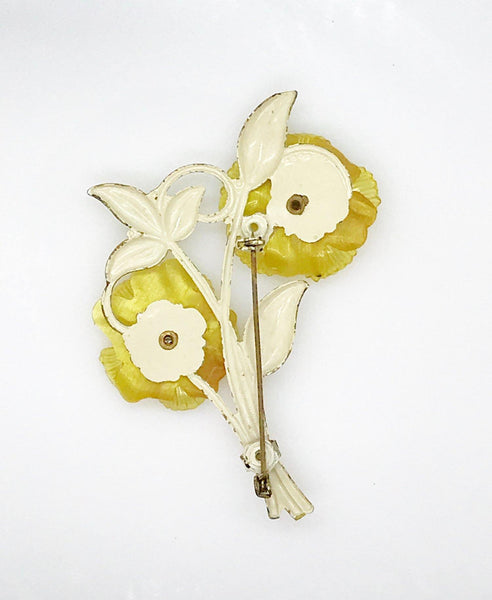 Unusual Vintage Plastic Blooms Flower Brooch - Lamoree’s Vintage