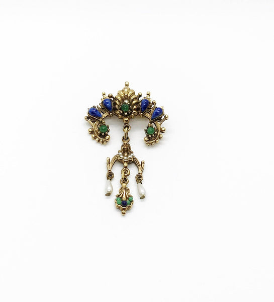 Vintage ART Brooch with Blue and Green Accents - Lamoree’s Vintage