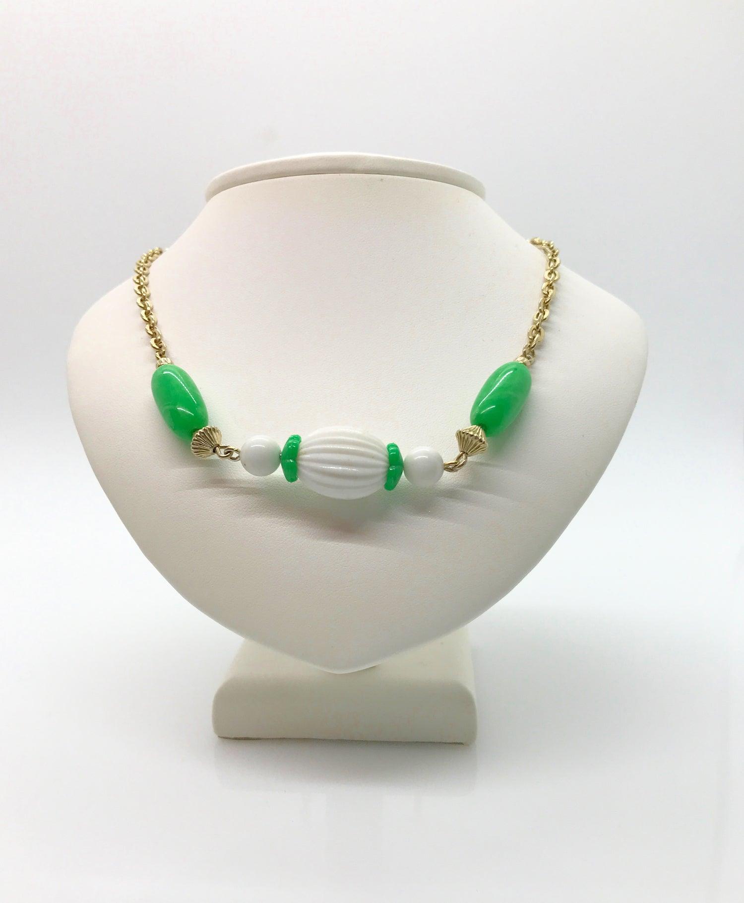 Vintage Avon "Come Summer" Necklace with Green and White Beads (1975) - Lamoree’s Vintage