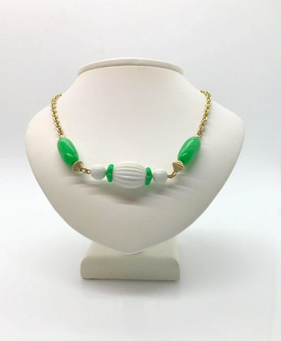 Vintage Avon "Come Summer" Necklace with Green and White Beads (1975) - Lamoree’s Vintage