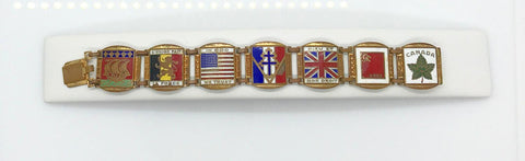 Vintage Brass Panel Bracelet with International Flags and Mottos - Lamoree’s Vintage