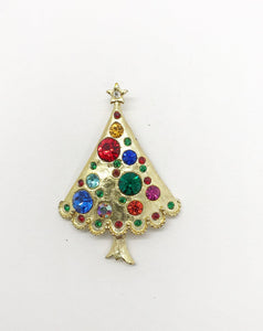 Vintage Christmas Tree Brooch with Colorful Round Stones - Lamoree’s Vintage