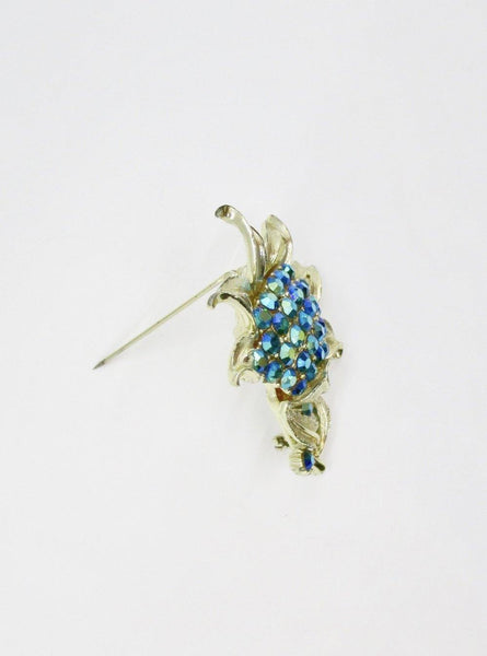 Vintage Coro Floral Brooch with Iridescent Blue Stones - Lamoree’s Vintage