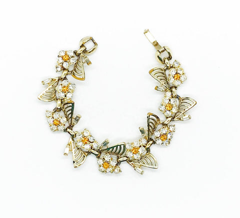 Vintage Dainty Daisy Bracelet with Bright Yellow and Clear Stones - Lamoree’s Vintage