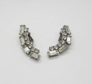 Vintage Deco Rhinestone Curved Clip Earrings - Lamoree’s Vintage