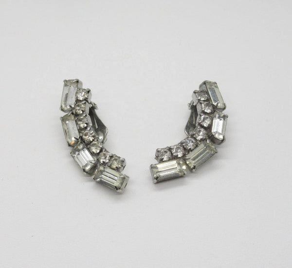 Vintage Deco Rhinestone Curved Clip Earrings - Lamoree’s Vintage