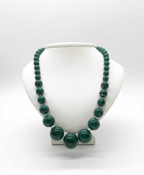 Vintage Deep Green Marbled Bead Necklace and Earrings - Lamoree’s Vintage