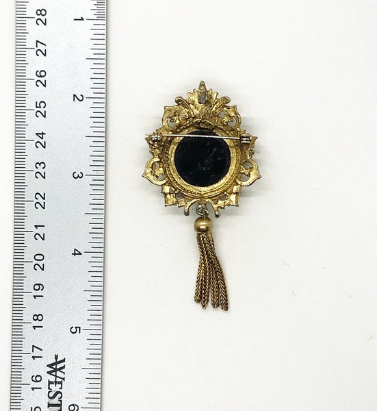 Vintage Denise Layered Moroccan Style Gold Tone and Carved Black Glass Brooch - Lamoree’s Vintage